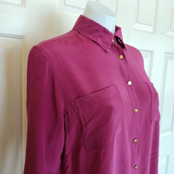 RM Williams Blouse Size 10 Magenta Silk Long Sleeve Button Up Collared Western - Picture 5 of 12